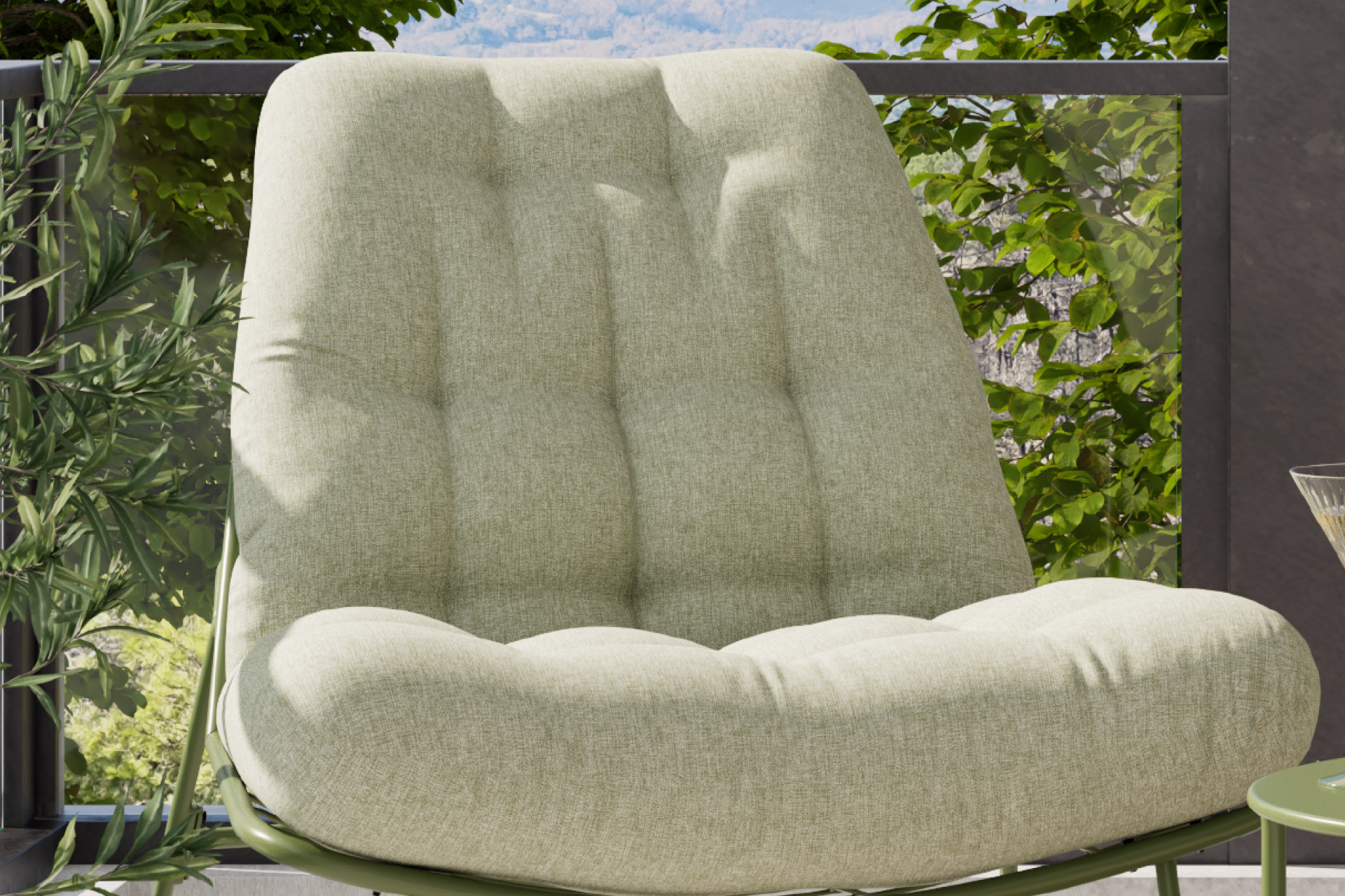 Balkonset grün Loungesessel inkl. Auflagen Webstoff Beine U-Form