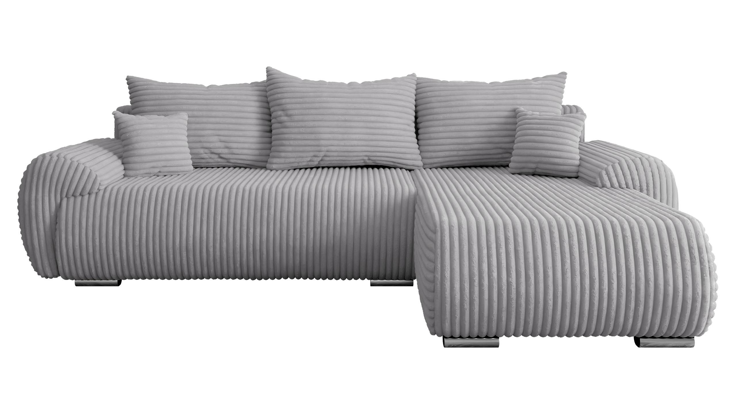 ECKSOFA Ubo L Cord, Seite: Rechts - Silberfarben/Hellgrau, Holz/Kunststoff (282/187cm) - MIRJAN24