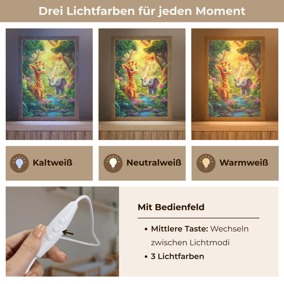 NACHTTISCHLAMPE Giraffe - Elefant - Blumen - Dschungel 20x30 cm - Grün, Holzwerkstoff (8/20/30cm) - OnlyWow
