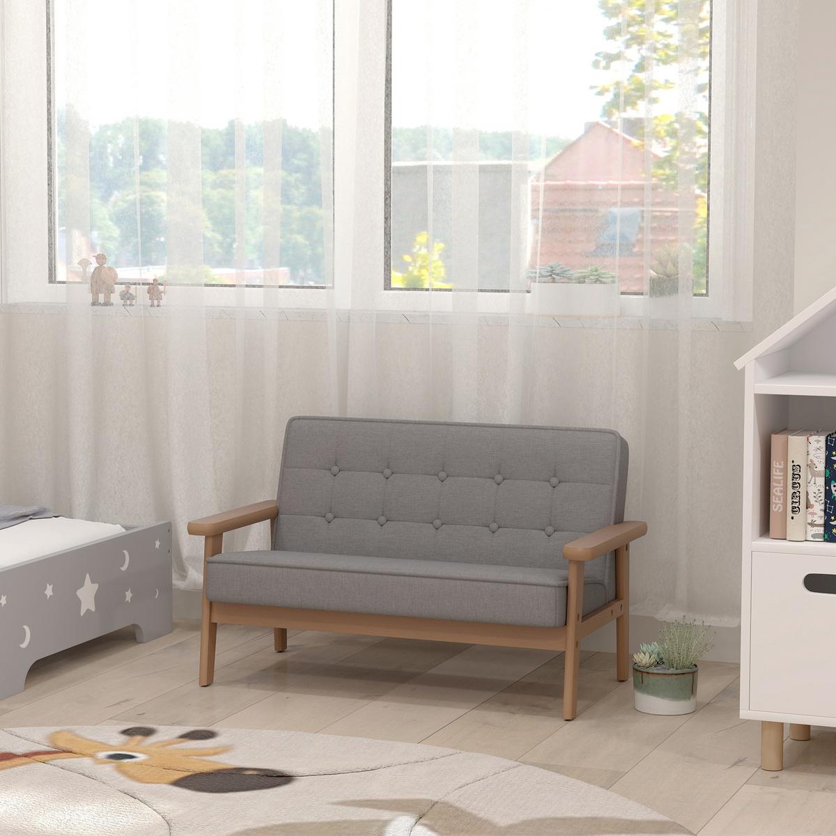 KINDERSESSEL Kurzflor-Stoff Gummiholz Grau - Naturfarben/Grau, Holz/Textil (42/48/77cm) - AIYAPLAY