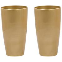 BLUMENTOPF 2er-Set gold rund 32/32/58 cm Tseria - Goldfarben, Stein (58cm) - Beliani