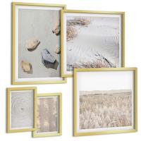 BILDER SET 5er Set - 50x50 cm & 20x30 cm & 40x60 cm Goldrahmen - Boho-Naturtexturen - Goldfarben, Kunststoff (40/60cm) - TULUP