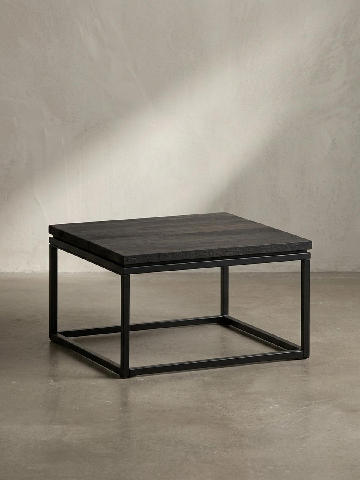COUCHTISCH aus Mango Massivholz und Metall, Quadratisch, Natürliche Holzmaserung, Schwarz 60 x 60 x 35 cm - Schwarz, Holz/Metall (60/60/35cm) - KADIMA DESIGN