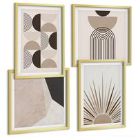 BILDER SET 4er Set - 50x50 cm & 40x60 cm Goldrahmen - Abstrakte beige und braune Formen - Goldfarben, Kunststoff (50/50cm) - TULUP