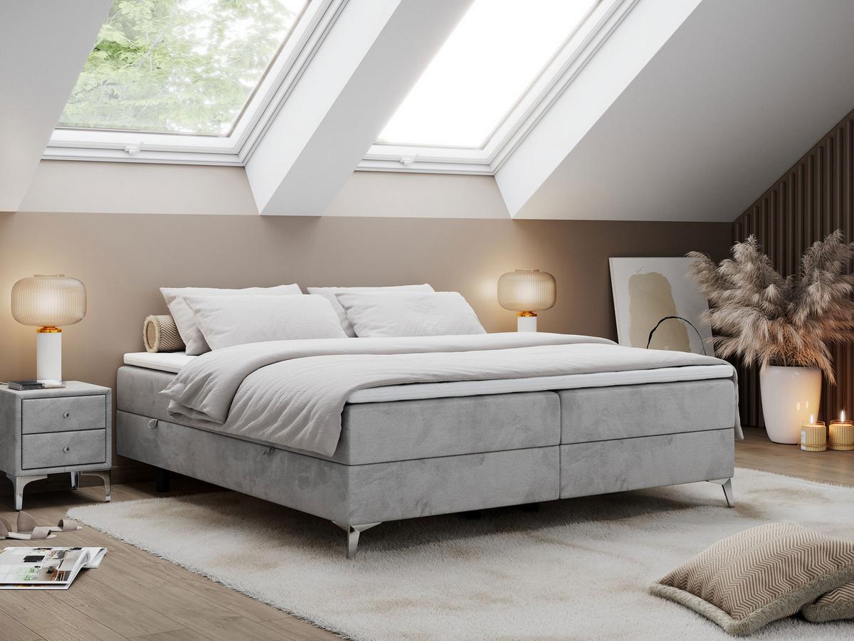 BOXBETT LESS 140/200 Hellgrau Velvet - H4 - Hellgrau, Holz/Textil (140/200cm) - MKS