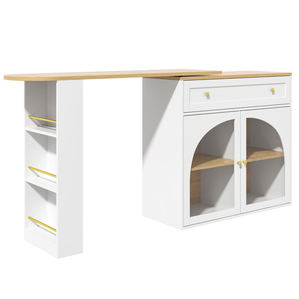 BARTISCH Ausziehbar Weiß 360° Drehbar mit Stauraum & Glas - Weiß, Holzwerkstoff (39/204/104cm) - Urban Meuble