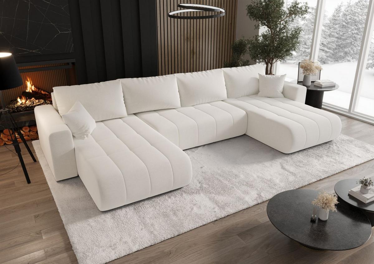 WOHNLANDSCHAFT Camila In Wind - Weiß, Holzwerkstoff/Textil (384/85/175cm) - Fun Möbel