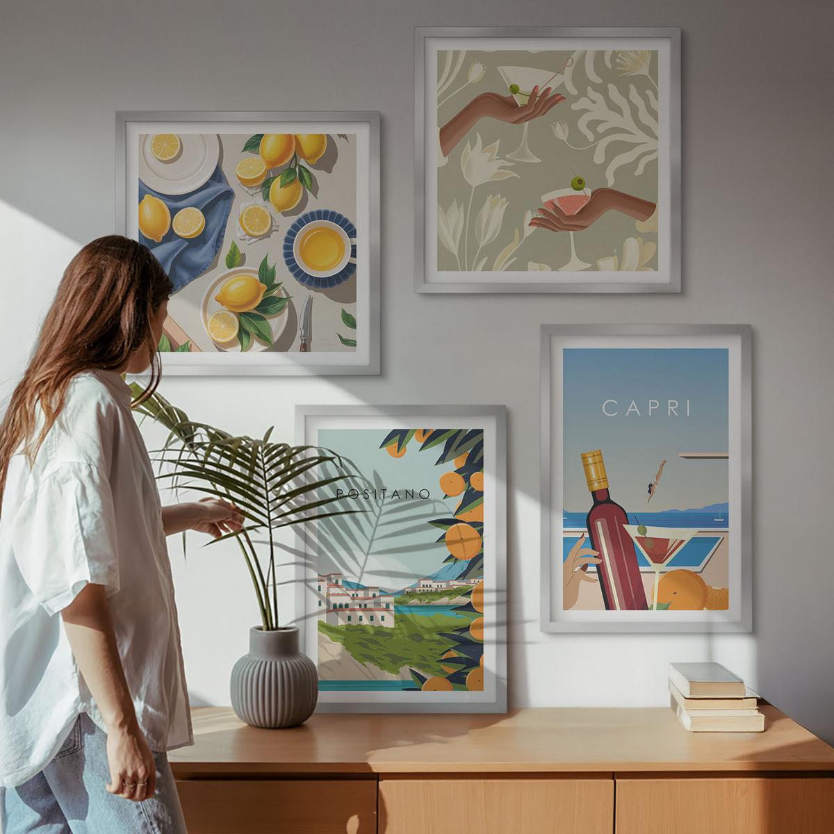 BILDER SET 4er Set - 50x50 cm & 40x60 cm Silberner Rahmen - Italienische Zitronenurlaube Capri - Silberfarben, Kunststoff (50/50cm) - TULUP