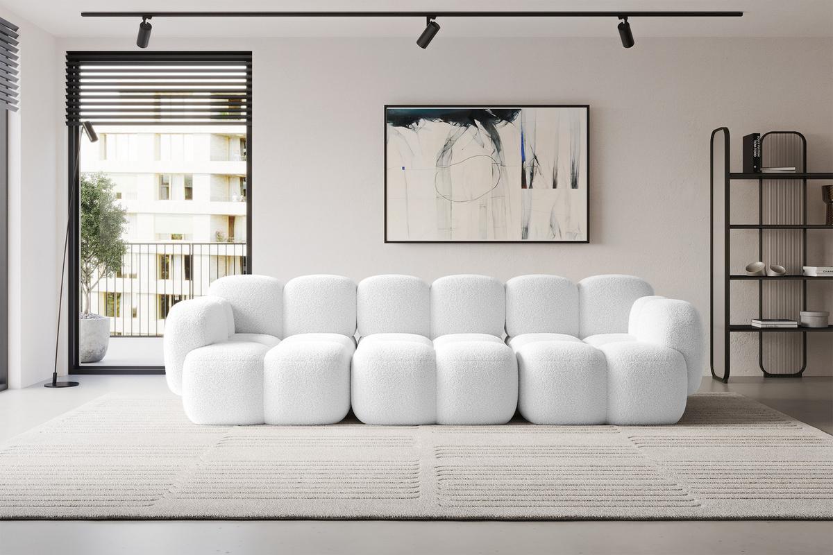 3-SITZER modulares Sofa Miko-S2 300x118x75 cm Weiß Bouclé - Schwarz/Weiß, Holzwerkstoff/Kunststoff (300/75/118cm) - ALTDECOR