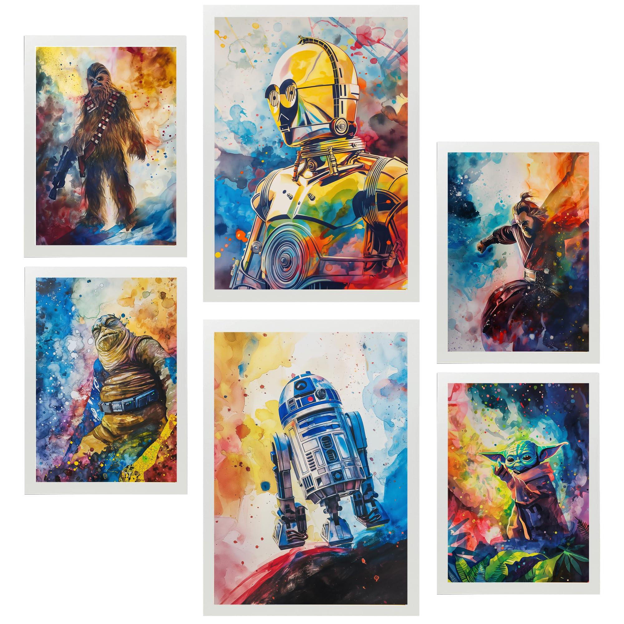 POSTER Set Mit 6 Star Wars In Voller Farbe A3 & A4 Weißer Rahmen - Weiß, Papier (29/3cm) - Nacnic