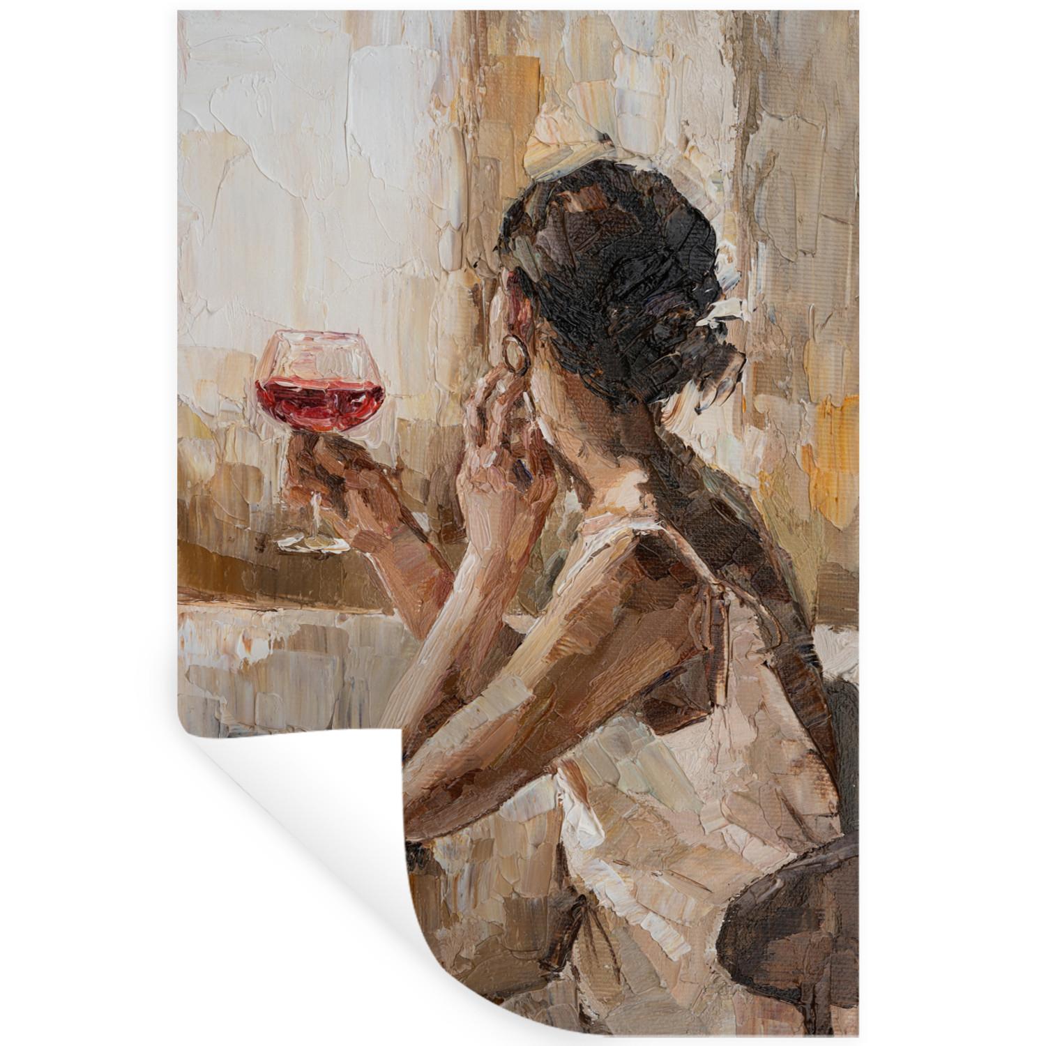 WANDTATTOO Ölgemälde - Frau - Wein Wandbild 40x60 cm - Hellbraun, Kunststoff (40/60/0.1cm) - MuchoWow