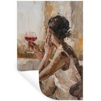 WANDTATTOO Ölgemälde - Frau - Wein Wandbild 40x60 cm - Hellbraun, Kunststoff (40/60/0.1cm) - MuchoWow