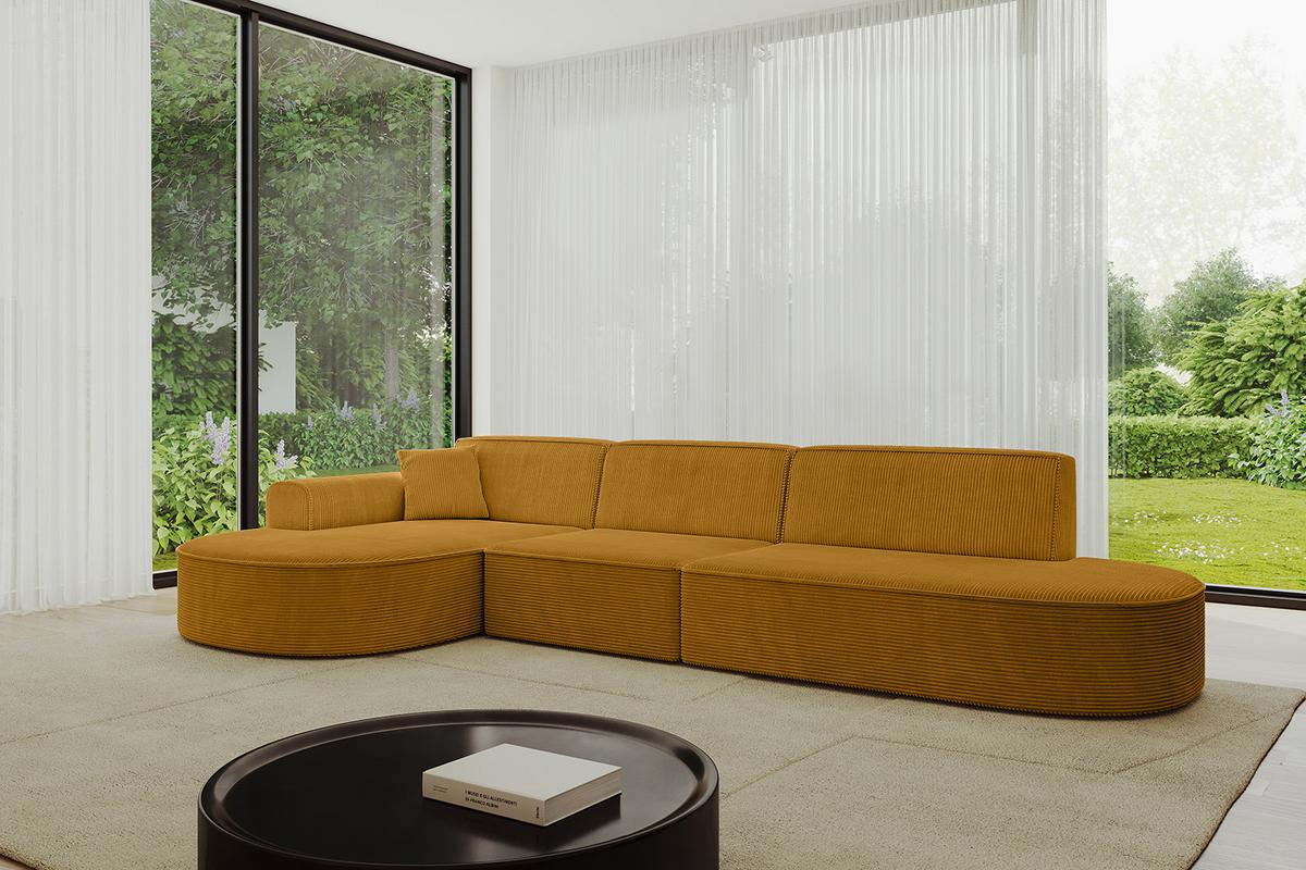 ECKSOFA Ottomane Links MARI-L2 - 328x171x79 cm Senfgelb Cord - Gelb/Schwarz, Holzwerkstoff/Kunststoff (171/321cm) - ALTDECOR