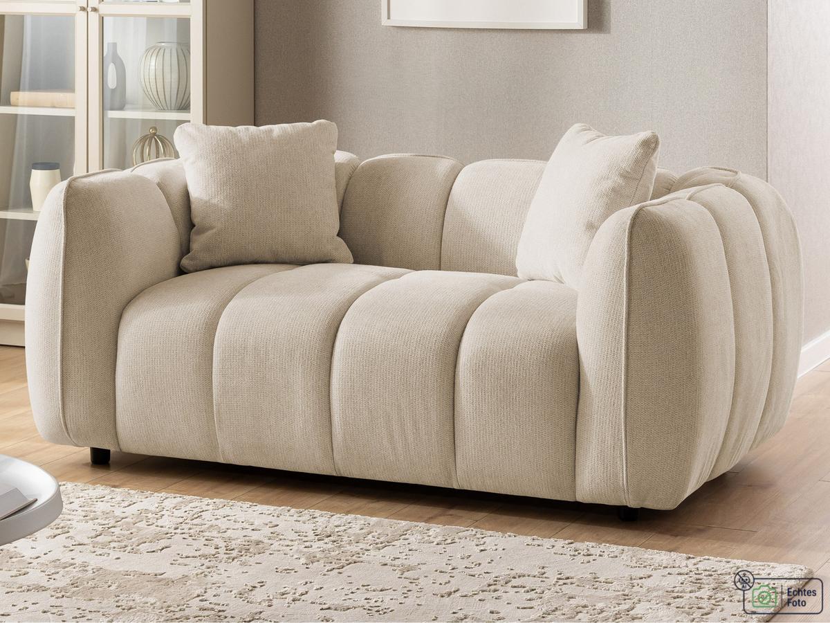 2-SITZER SOFA Nubira in tief gesteppter Bubble-Optik aus weichem Hellbeige Strukturstoff im modernen Design - Beige/Schwarz, Holz/Kunststoff (172/69/89cm) - S-Style Möbel