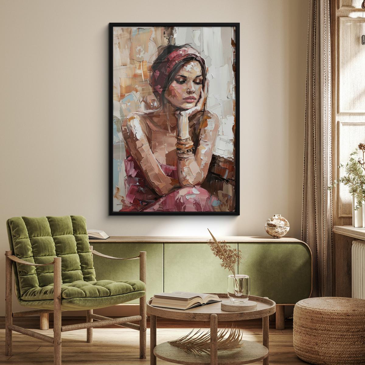 POSTER MIT RAHMEN Frau - Lackierung - Porträt - Modern Bilderleiste 80x120 cm - Altrosa, Papier (80/120cm) - MuchoWow