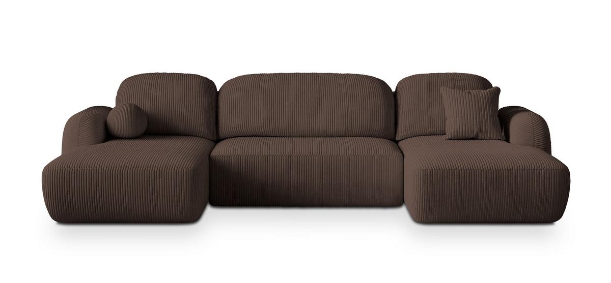 WOHNLANDSCHAFT SAVONA P Braun Kordstoff mit Schlaffunktion - Schwarz/Braun, Holz/Kunststoff (320/90/148cm) - MASSENO