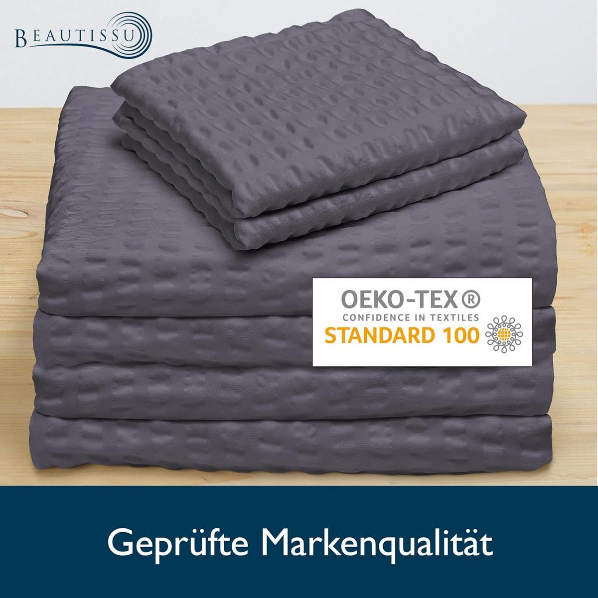 BETTBEZUG Meline 155x220cm + Kissenbezug 80x80cm Anthrazit Seersucker (4tlg) - Anthrazit, Textil (155/220cm) - Beautissu 