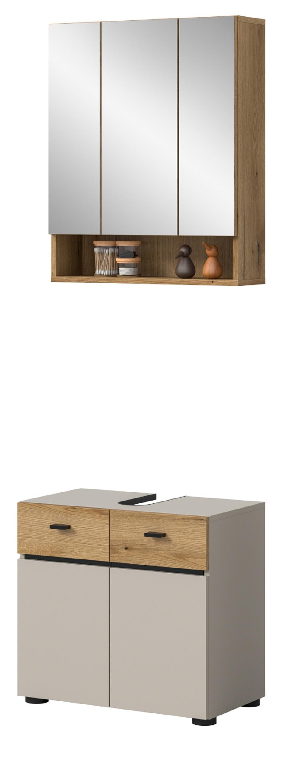 BADMÖBEL-SET Kaschmir, Evoke Eiche 2-teilig 60 cm, Badkombination in modernem Design - Kaschmir/Eichefarben, Glas/Holzwerkstoff (60/191/35cm) - Inn.Furn