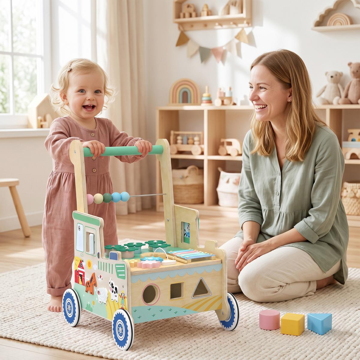 BABY-LAUFLERNWAGEN Mehrschichtplatte Grün - Grün, Holzwerkstoff (31.5/47/41cm) - AIYAPLAY