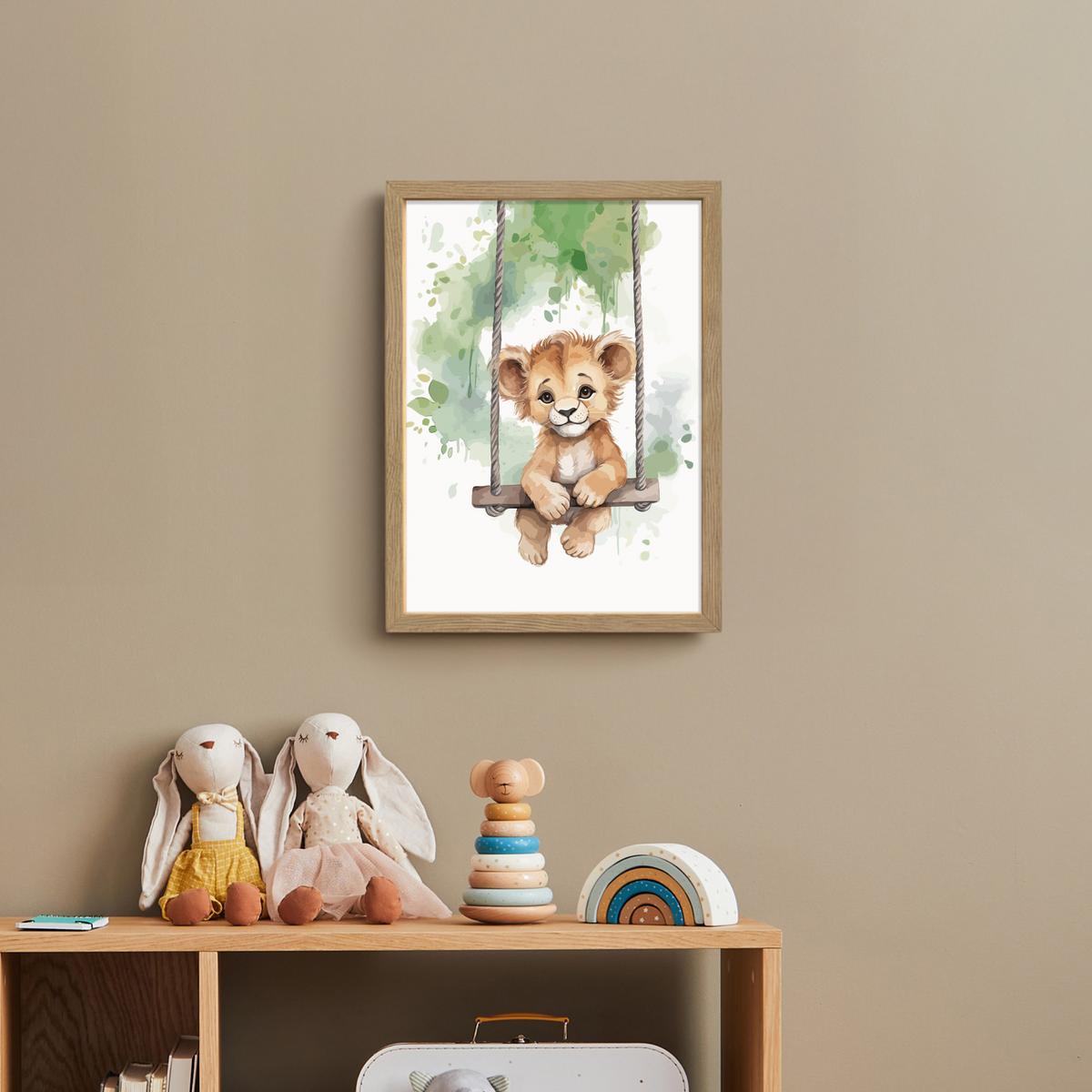 WANDLEUCHTE MIT AKKU Löwe - Tier - Kinder - Dschungel 30x40 cm - Weiß, Holzwerkstoff (30/40/8cm) - OnlyWow