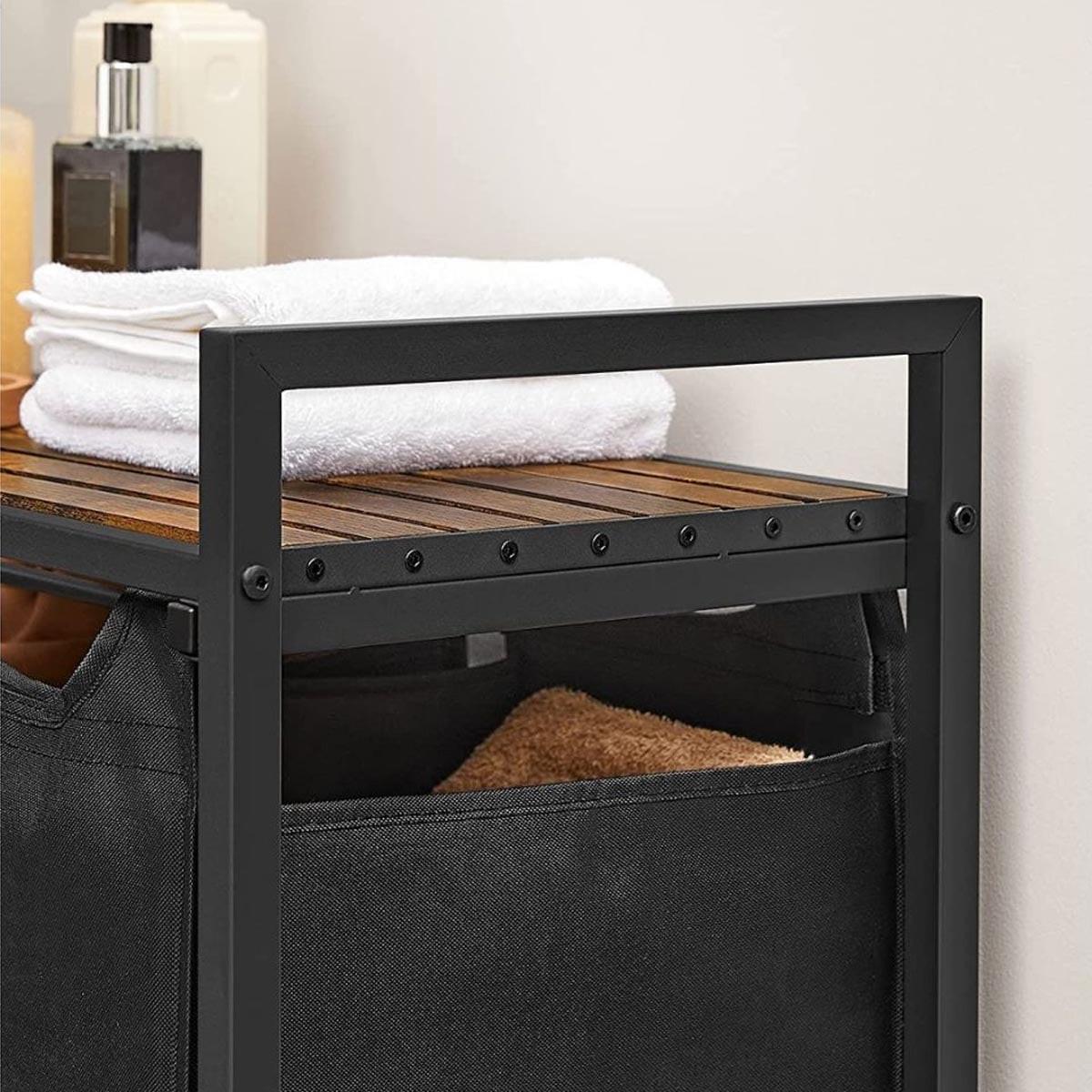 WÄSCHEBEHÄLTER mit 3 Fächern 38L - Schwarz, Holzwerkstoff (33/72/97.5cm) - Calicosy