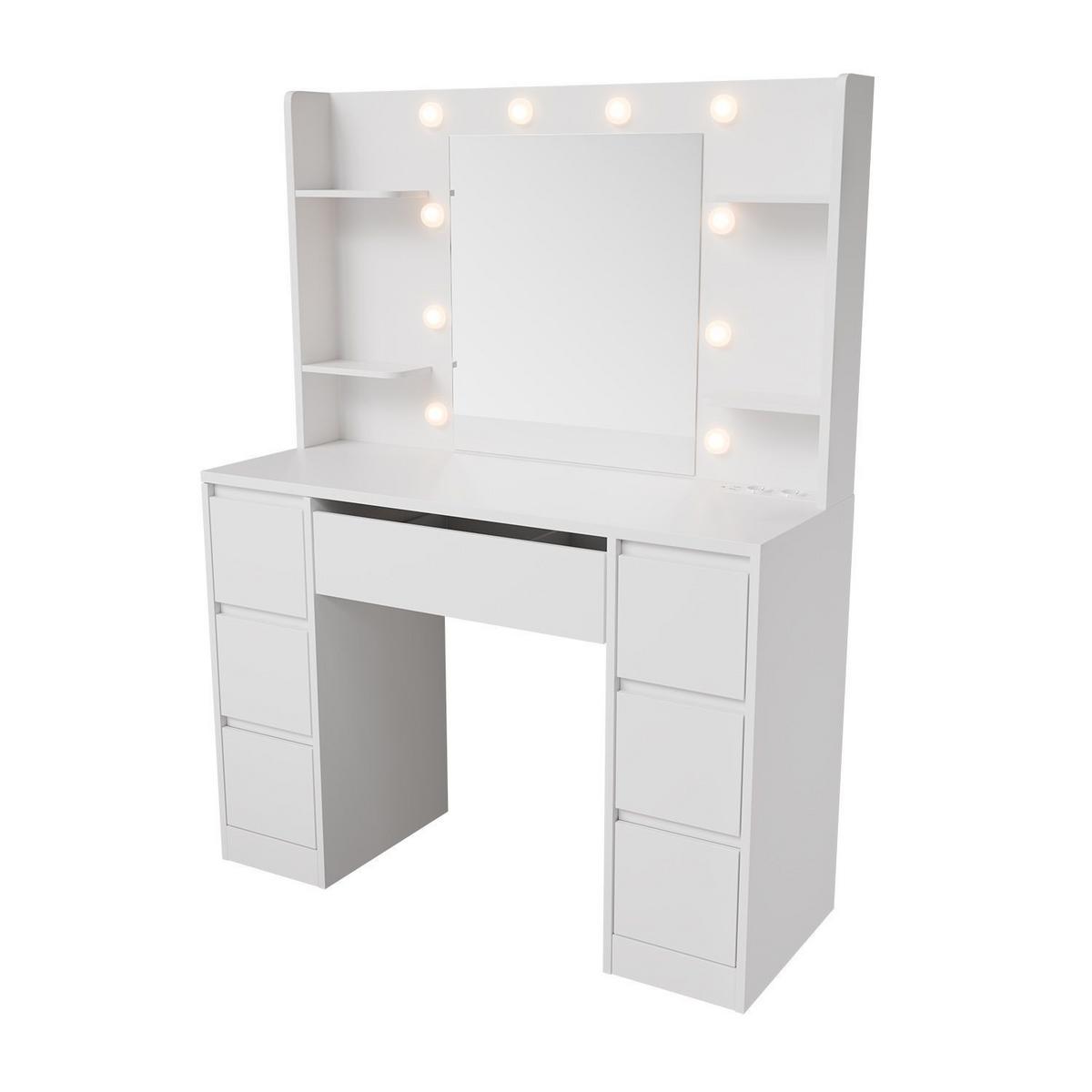 SCHMINKTISCH Malia mit LED - Weiß, Holz (107/140/40cm) - Juskys