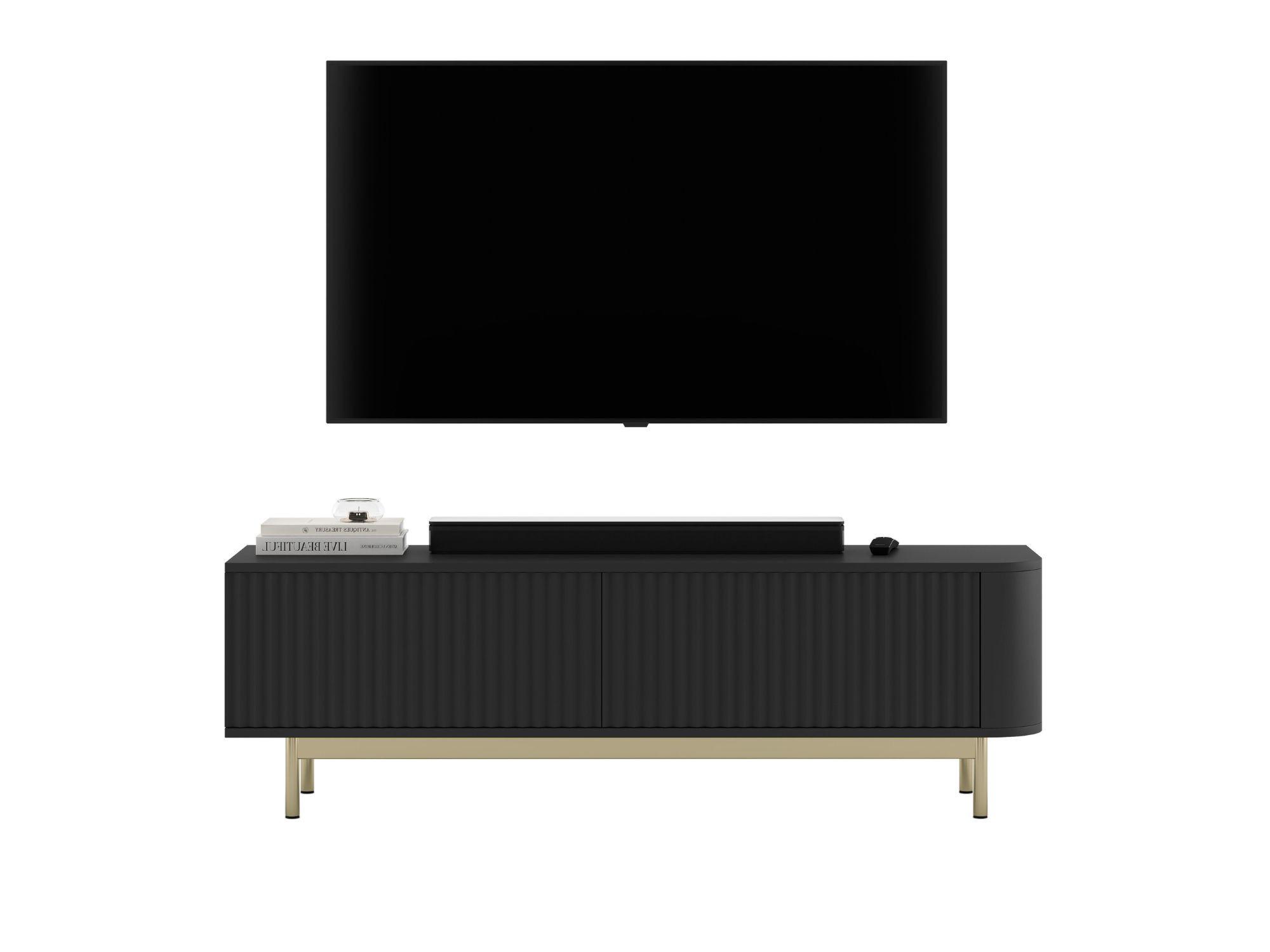 TV-LOWBOARD Aurora 140 cm in Schwarz matt mit goldfarbenem Metallrahmen - Goldfarben/Schwarz, Holzwerkstoff/Metall (140/44/35cm) - Meble Lindner