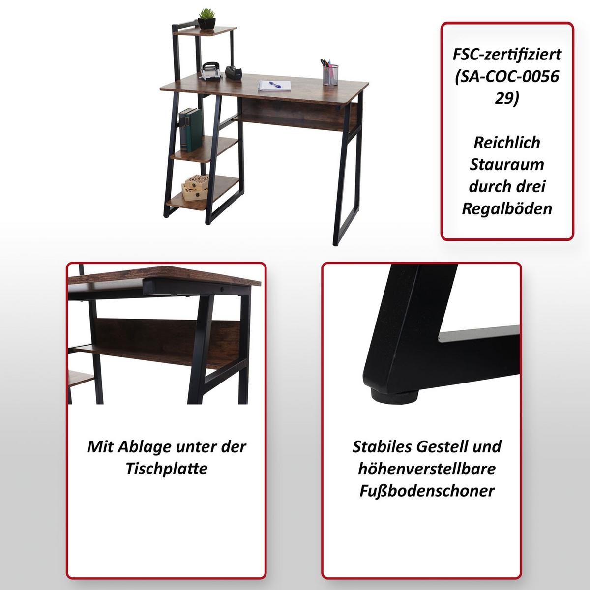 SCHREIBTISCH MIT REGAL eckig Braun - Braun, Metall (50/100/102cm) - MCW