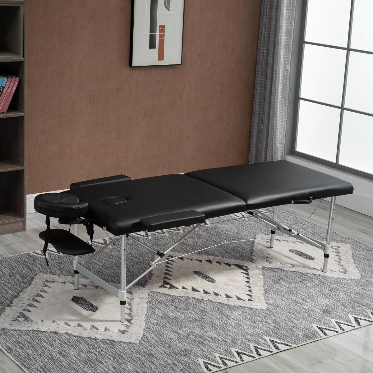 MASSAGELIEGE Kunstleder Aluminium Schwarz - Schwarz, Metall (90/84/210cm) - HOMCOM