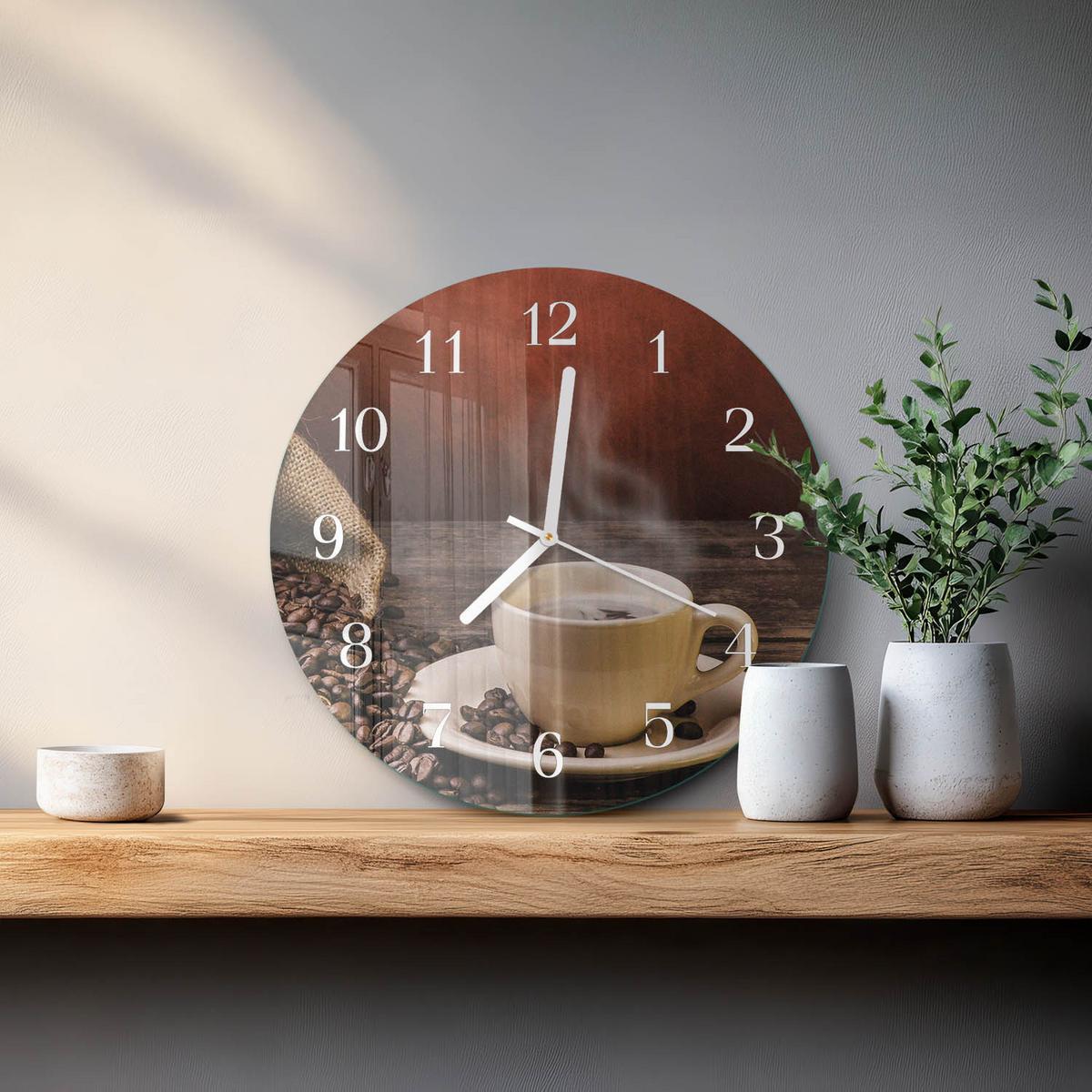 WANDUHR aus Glas Ø30 cm - Kaffee - Braun, Glas (30/30/0.4cm) - TULUP