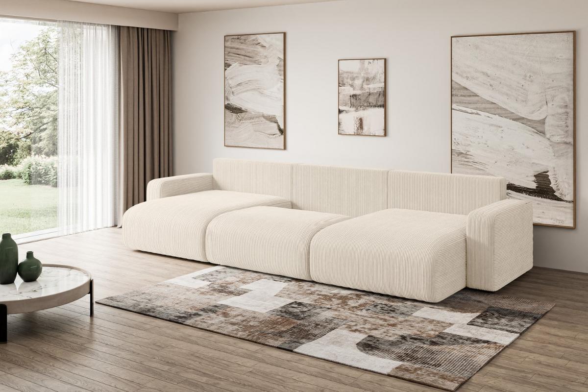 WOHNLANDSCHAFT mit Schlaffunktion und Bettkasten KLEEA-U - 347x143x83 cm Beige Cord - Beige/Schwarz, Holzwerkstoff/Kunststoff (347/83/143cm) - ALTDECOR
