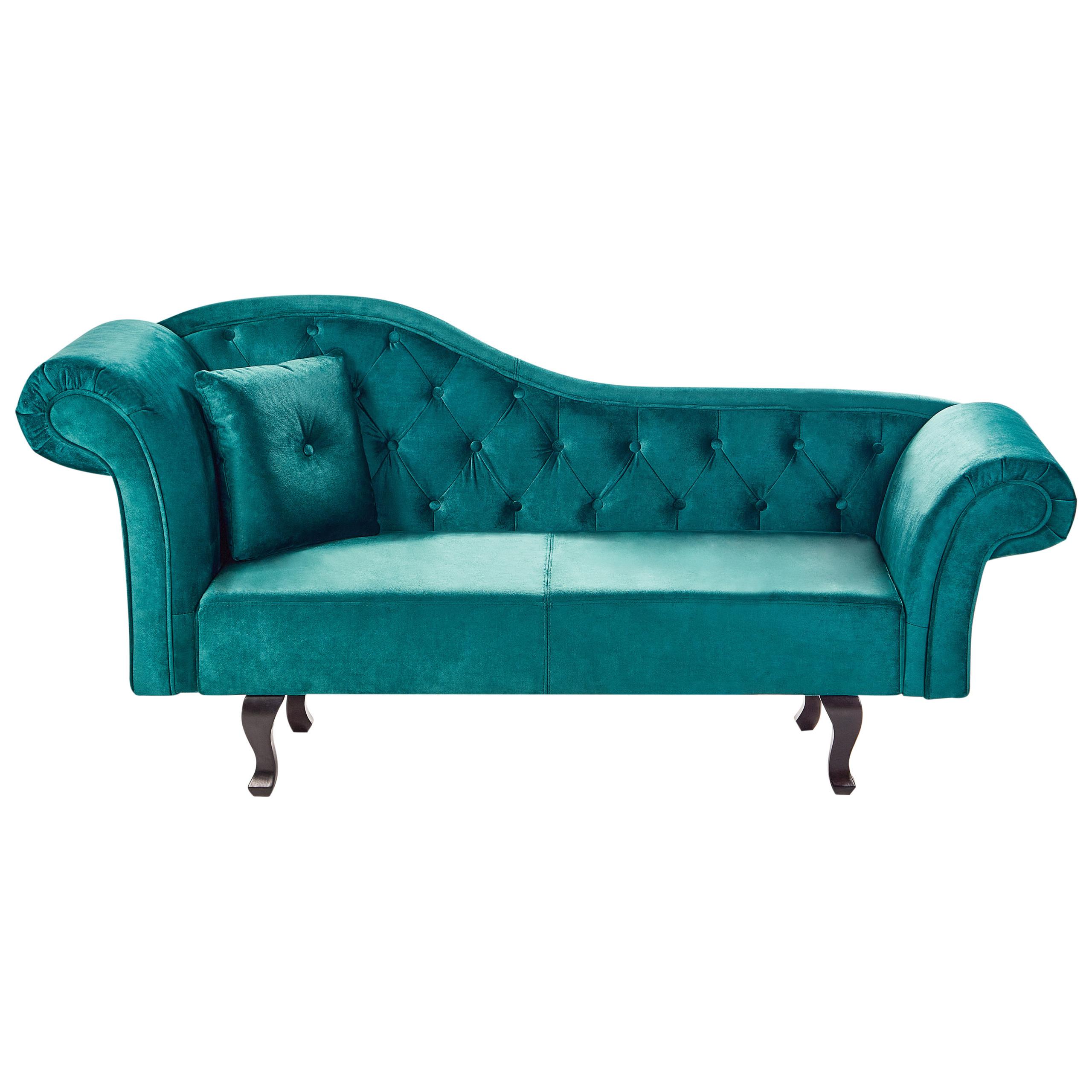 CHAISELONGUE-LINKSSEITIGE Samtstoff Smaragdgrün mit Kissen Lattes Ii - Smaragdgrün/Braun, Textil (192/81/59cm) - Beliani