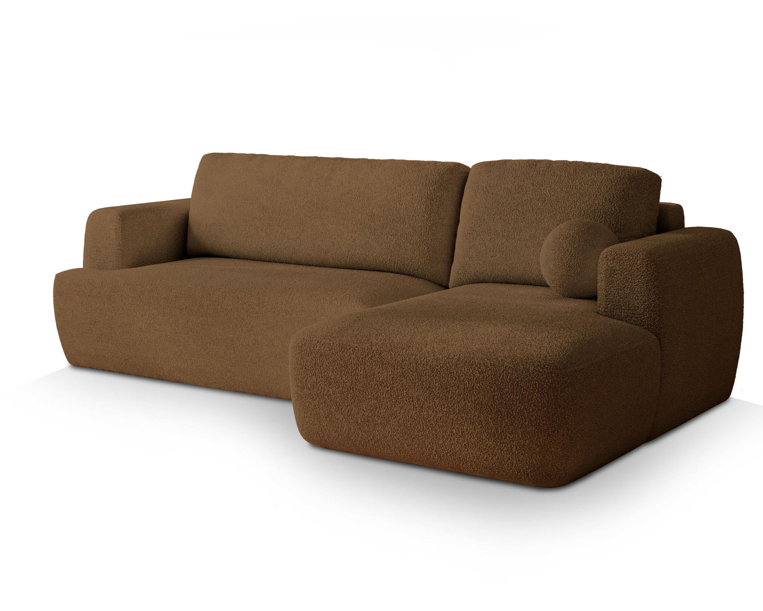 ECKSOFA SENTI N R-S Braun Boucle-Stoff mit Schlaffunktion - Schwarz/Braun, Holz/Kunststoff (246/148cm) - MASSENO