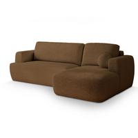 ECKSOFA SENTI N R-S Braun Boucle-Stoff mit Schlaffunktion - Schwarz/Braun, Holz/Kunststoff (246/148cm) - MASSENO