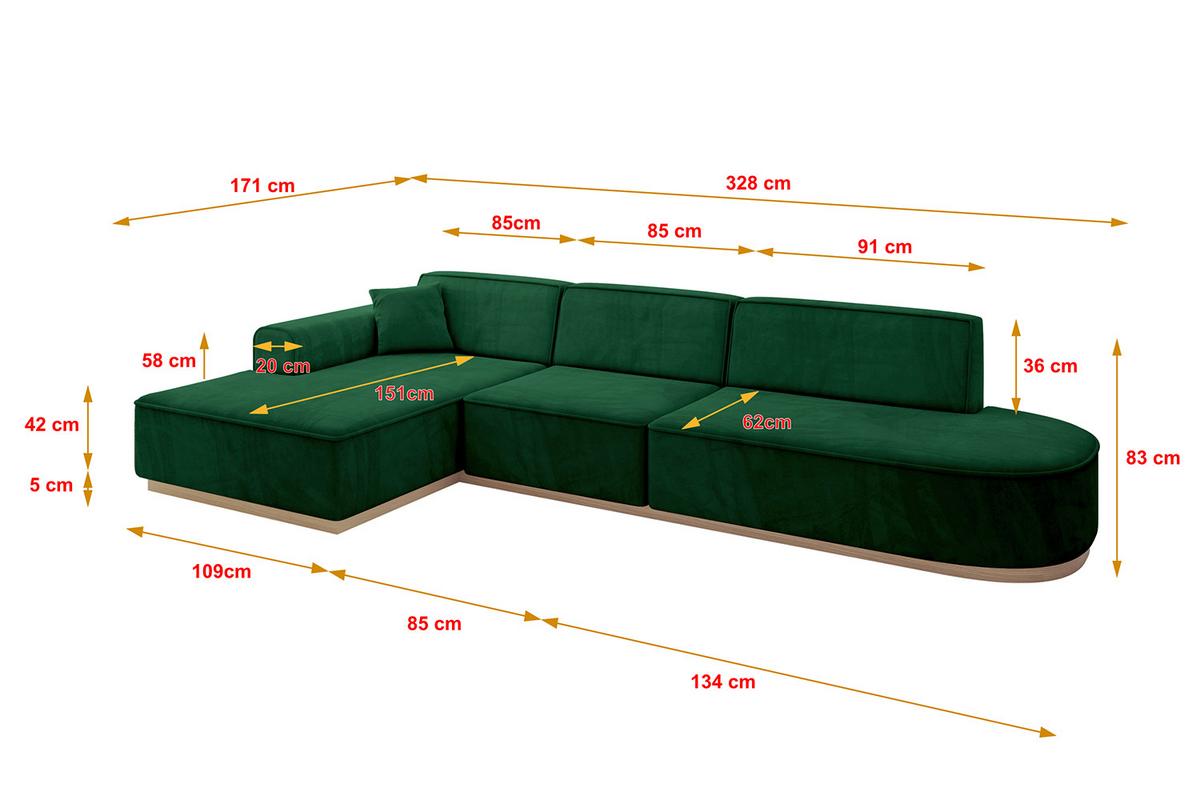 ECKSOFA Ottomane Links IREA-L2 - 328x171x83 cm Grün - Grün, Holzwerkstoff/Textil (328/171cm) - ALTDECOR