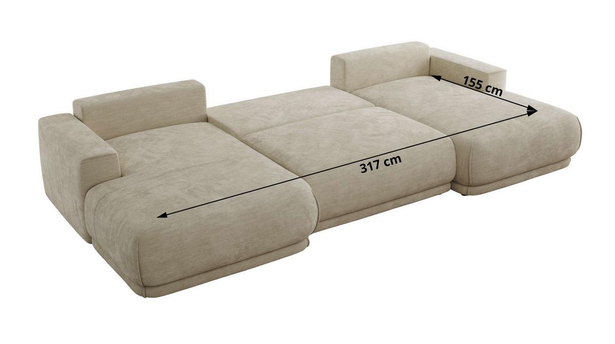 WOHNLANDSCHAFT RINA U Beige Schenille glatt - Beige/Schwarz, Kunststoff/Textil (360/85/170cm) - MKS