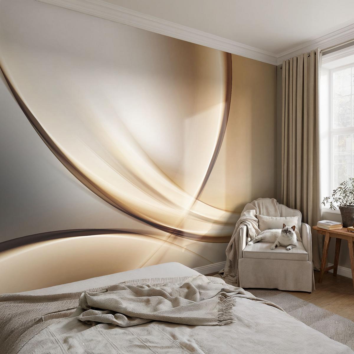 FOTOTAPETE 312x219 cm - Abgerundete Linien - Beige, Textil (312/219cm) - Wallfluent