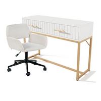 SCHREIBTISCH SET Schreibtisch mit 2 Schubladen Weiß & Gold - Weiß, Holzwerkstoff (45/100/75cm) - Urban Meuble