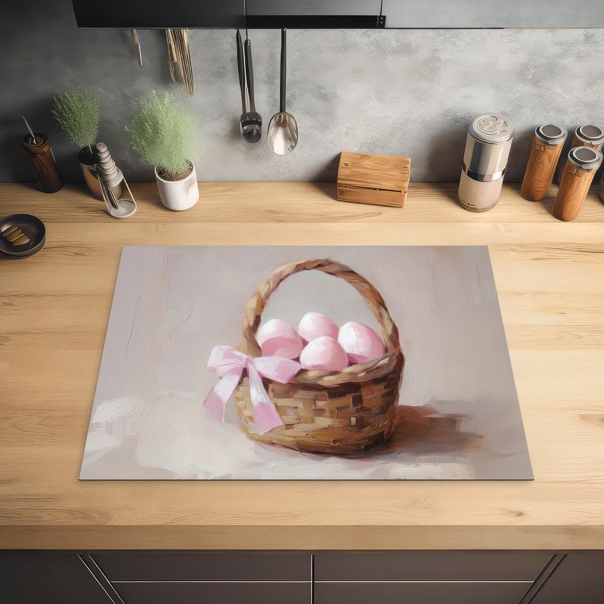 HERDABDECKPLATTE Korb - Eier - Rosa Induktionsmatte 71x52 cm - Beige, Kunststoff (71/52/0.2cm) - MuchoWow