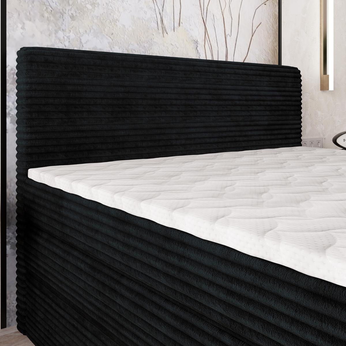 BOXSPRINGBETT LUNERA 180x200 cm mit Matratze und Topper - Schwarz - Schwarz, Holz (180/200cm) - MASSENO
