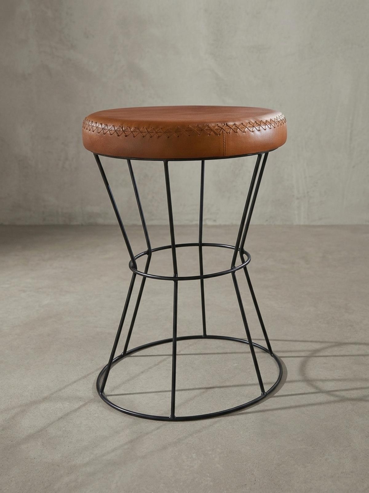 SITZHOCKER – Echtleder, Industrial-Stil - Schwarz/Braun, Leder/Metall (35/48/35cm) - KADIMA DESIGN