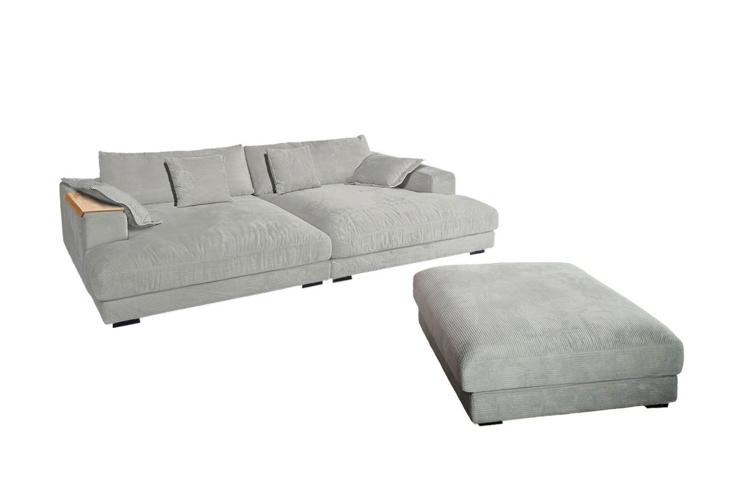 BIG SOFA-SET 7-TLG MADELINE Hellgrau Cord - Hellgrau/Schwarz, Kunststoff/Textil (290/85/170cm) - KAWOLA