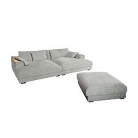 BIG SOFA-SET 7-TLG MADELINE Hellgrau Cord - Hellgrau/Schwarz, Kunststoff/Textil (290/85/170cm) - KAWOLA