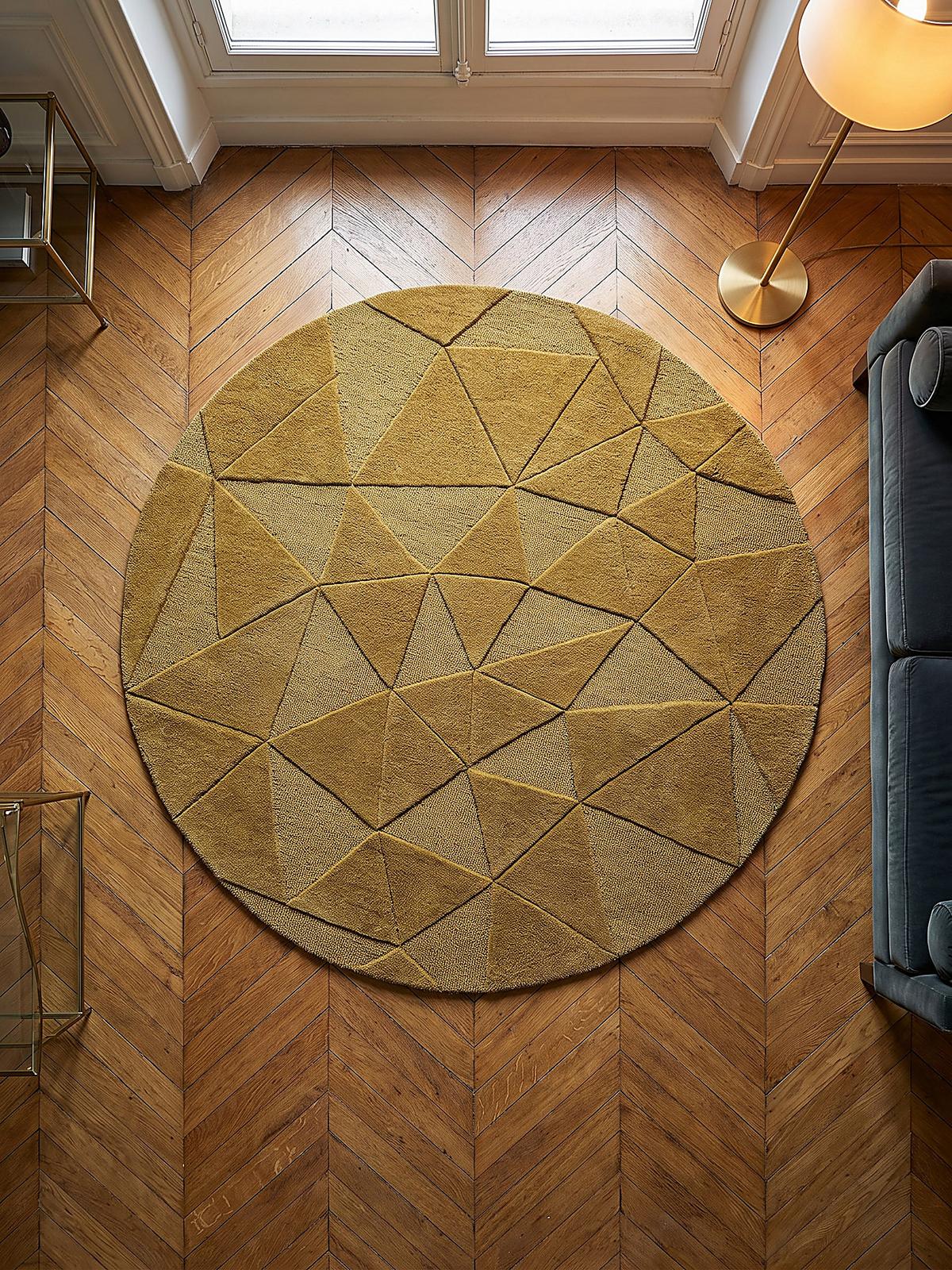 TEPPICH aus Wolle, handgetuftet, DEBEN, in Ocker, Splitterformen, Ø 160 cm - Gelb, Textil (160/160cm) - KADIMA DESIGN