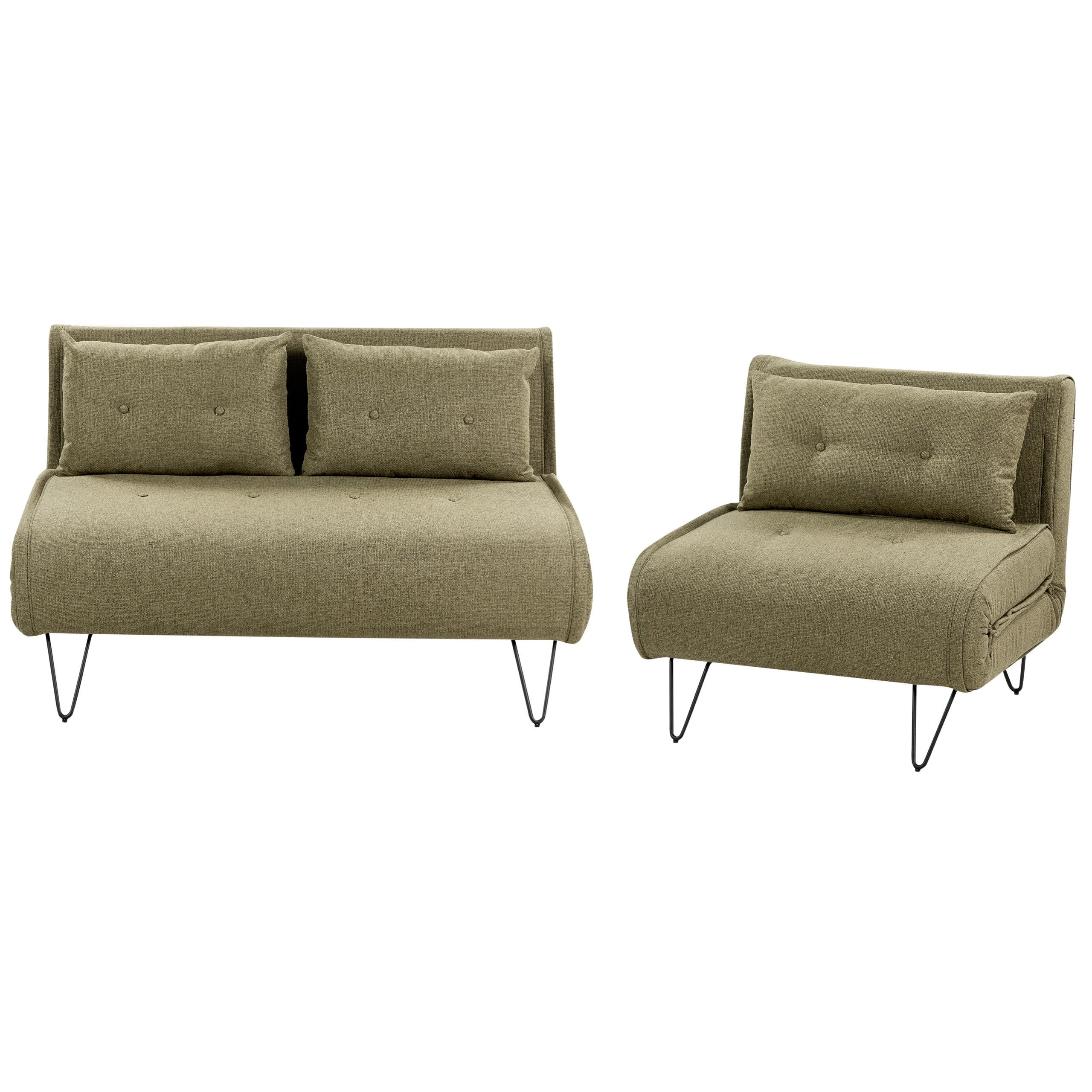 3-SITZER-SOFA SET olivgrün/schwarz Vestfold - Schwarz/Grün, Textil (78/78/130cm) - Beliani