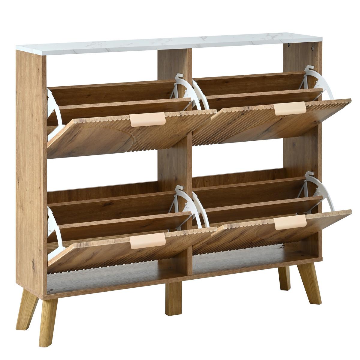 SCHUHSCHRANK mit 3d-strukturfront & 4 klappfächern - Naturfarben, Holzwerkstoff (105/95.5/24cm) - Urban Meuble