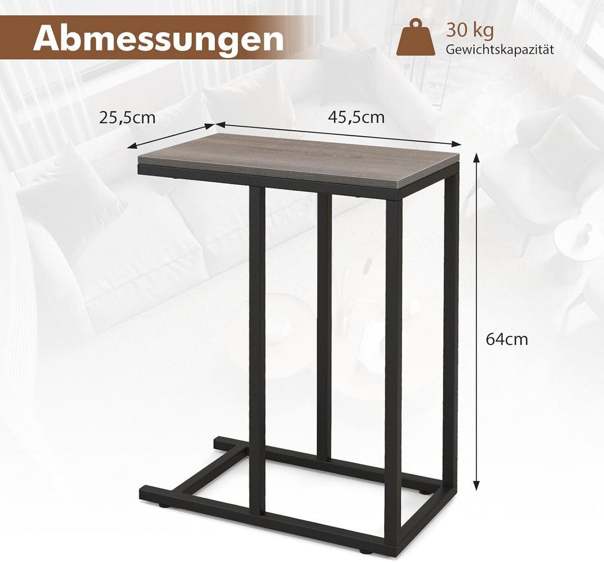 BEISTELLTISCH 64cm Graueiche - Grau, Holz (25/45/64cm) - COSTWAY