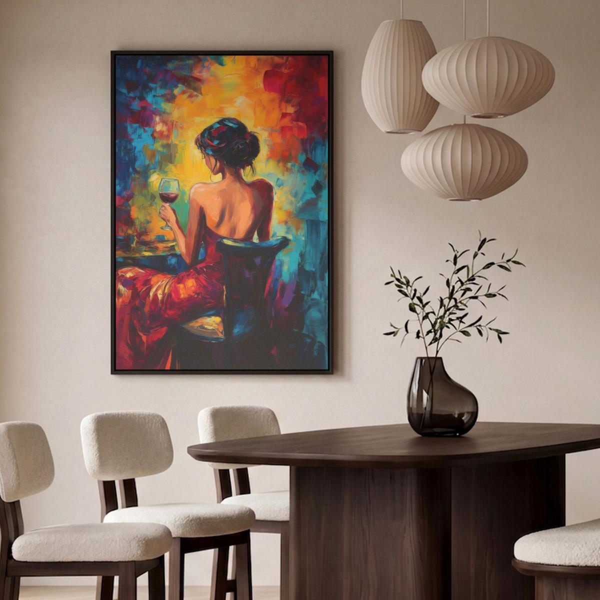 LEINWAND Bilder mit Rahmen - Wein - Frau - Stimmungsvoll - Farbenfroh - 80x120 - Bordeaux, Textil (80/120cm) - MuchoWow