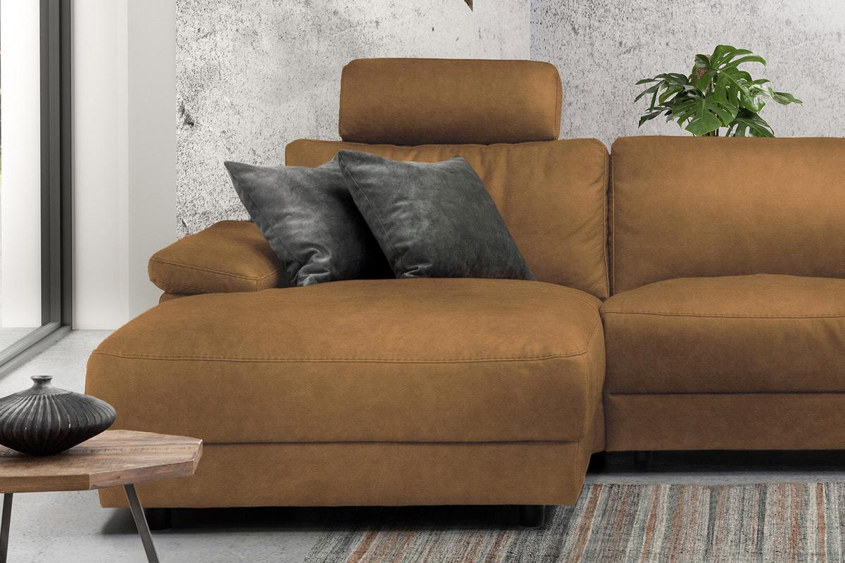 ECKSOFA XL MOTORISCHER RELAXFUNKTION LOLA Orange Webstoff Relaxfunktion - Cognac/Schwarz, Textil (304/178cm) - KAWOLA