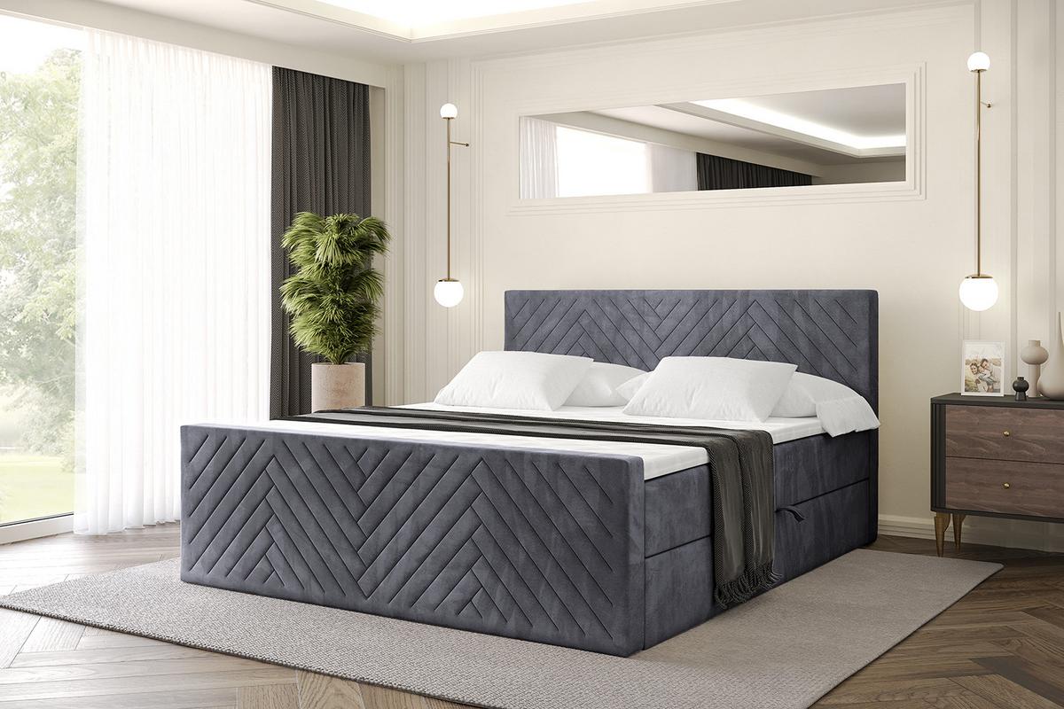BOXBETT mit Matratze H4 und Lattenrost - VEXA-Z - 200x200 - Dunkelgrau Casablanca - Dunkelgrau, Holzwerkstoff (200/200cm) - ALTDECOR